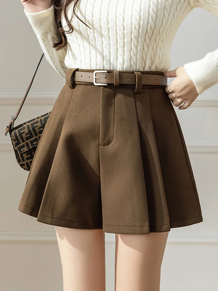 2025 Fashion Woolen Winter Skirts Shorts Woman Streetwear High Waist Pleated Y2K Shorts Women Ruffles Culottes Short Pants Femme