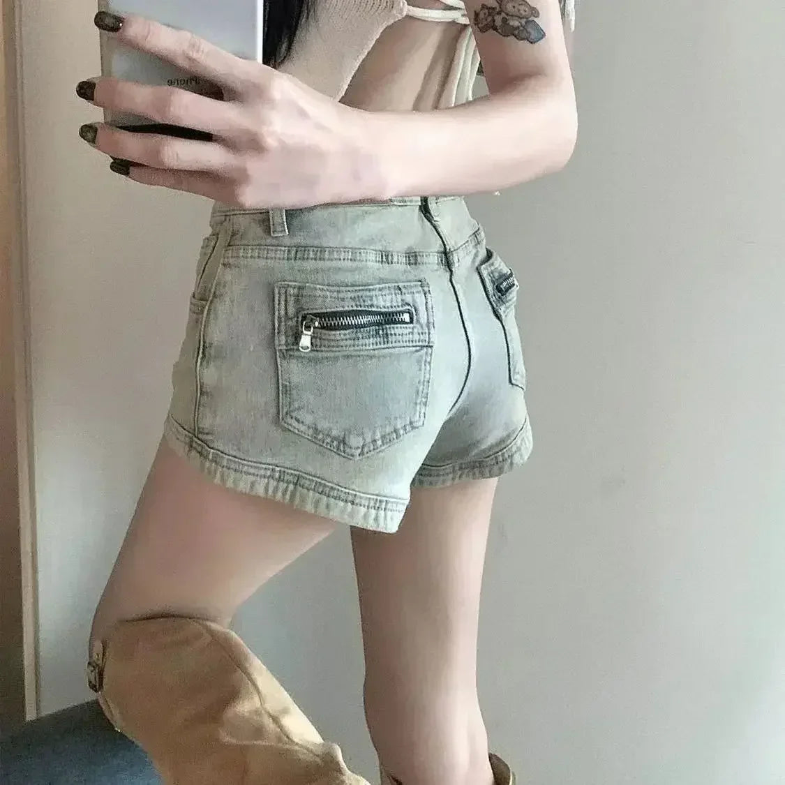 Summer Denim Shorts for Women Jeans Vintage American High Waiste Stretchy and Slimming Straight-Legged A-Line Super Short Hot