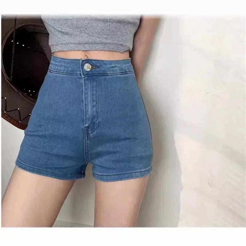 Denim shorts for women in summer, Korean version, plus size, chubby, slim, high waist, thin, versatile, A-line wide leg hot pant