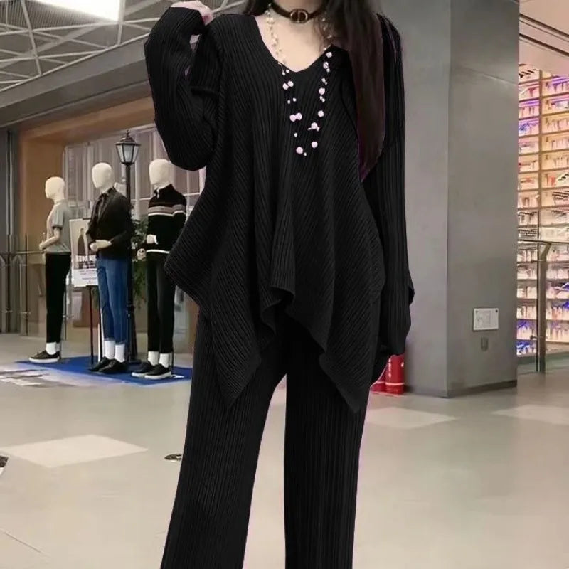 Casual Suit for Women's Spring and Autumn New Loose Irregular Tops to Make Them Look Slim and Fashionable Two-piece Set