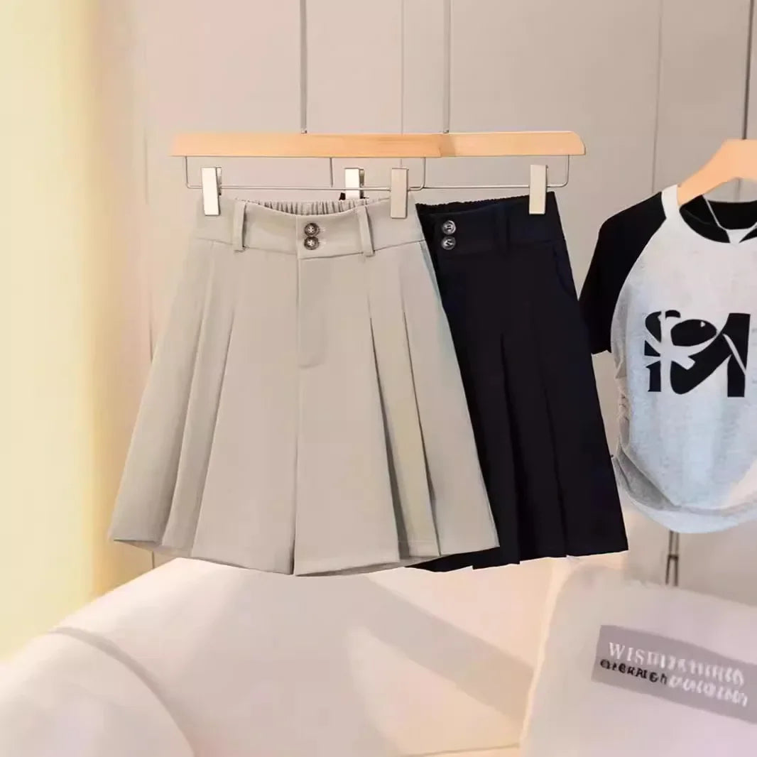 New Plus Size Women's Autumn Collection Stylish Slimming High-Waisted Wide-Leg Loose-Fit Outerwear Shorts Korean Style