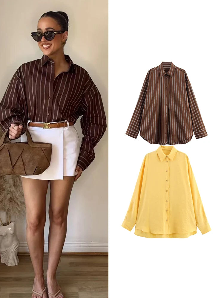 Autumn New Women's Long Sleeved Shirt Basics Office Lady Single Breasted Blouse Top 2025 Comfortable Breathable Oversize Shirt