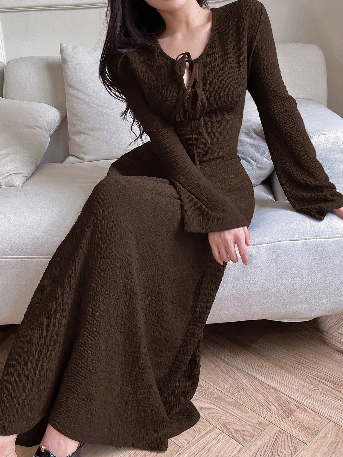 New autumn and winter elegant women's long-sleeved simple basic plain dress