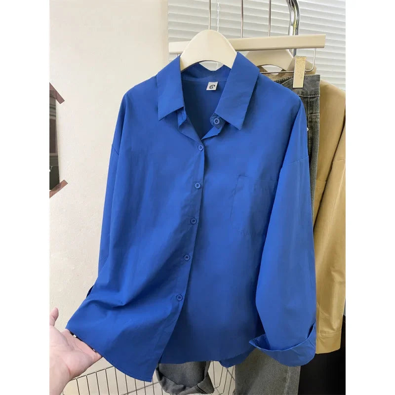 Loose Long Sleeve Blue Shirt Women Single Button Early Autumn High End Women's Shirt Small Size Trendy Korean Style