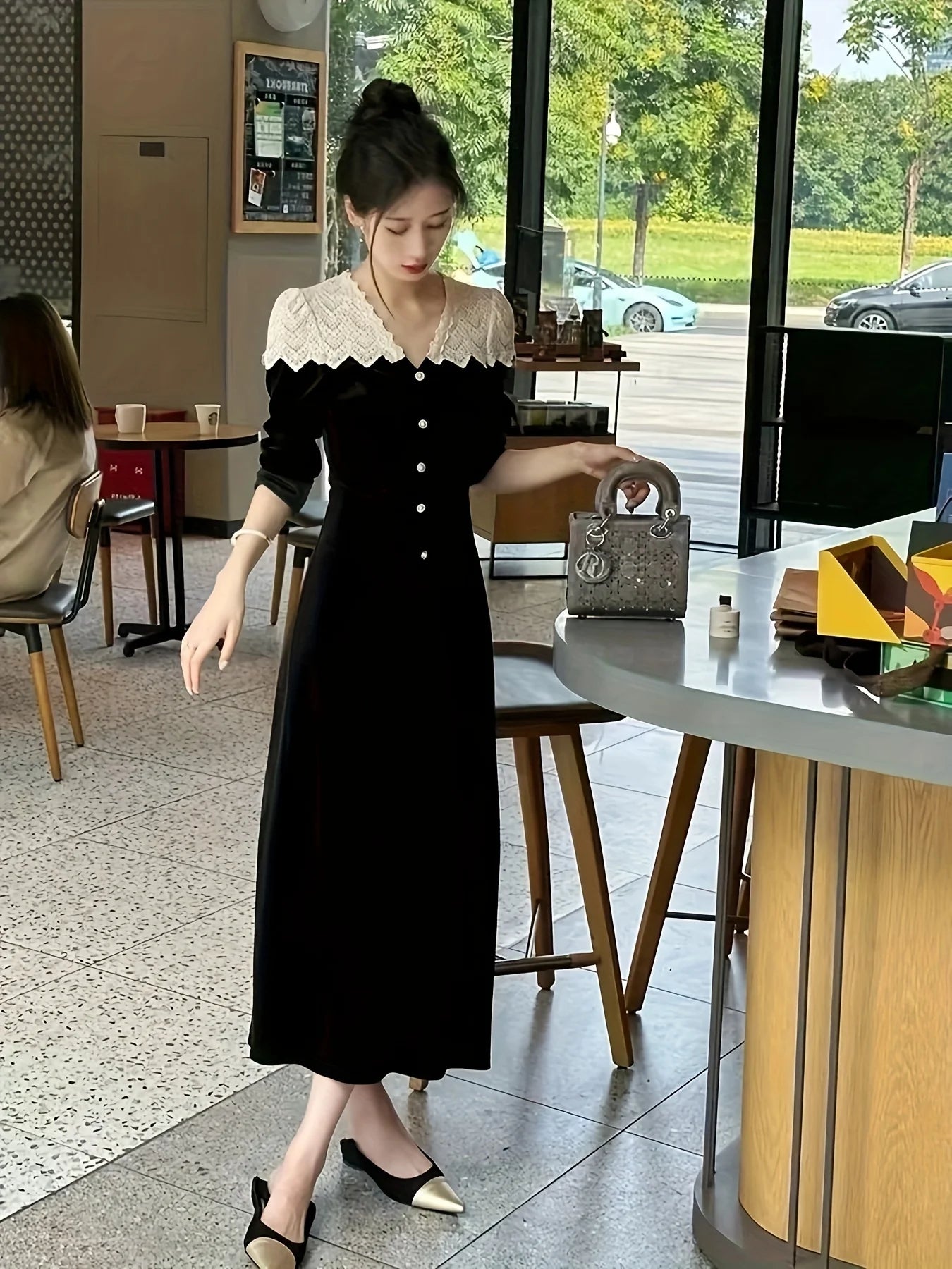 2025 Spring Women's Luxury Velvet Long Sleeve Dress, French Chic Elegant Long Dress, High-End Fashion