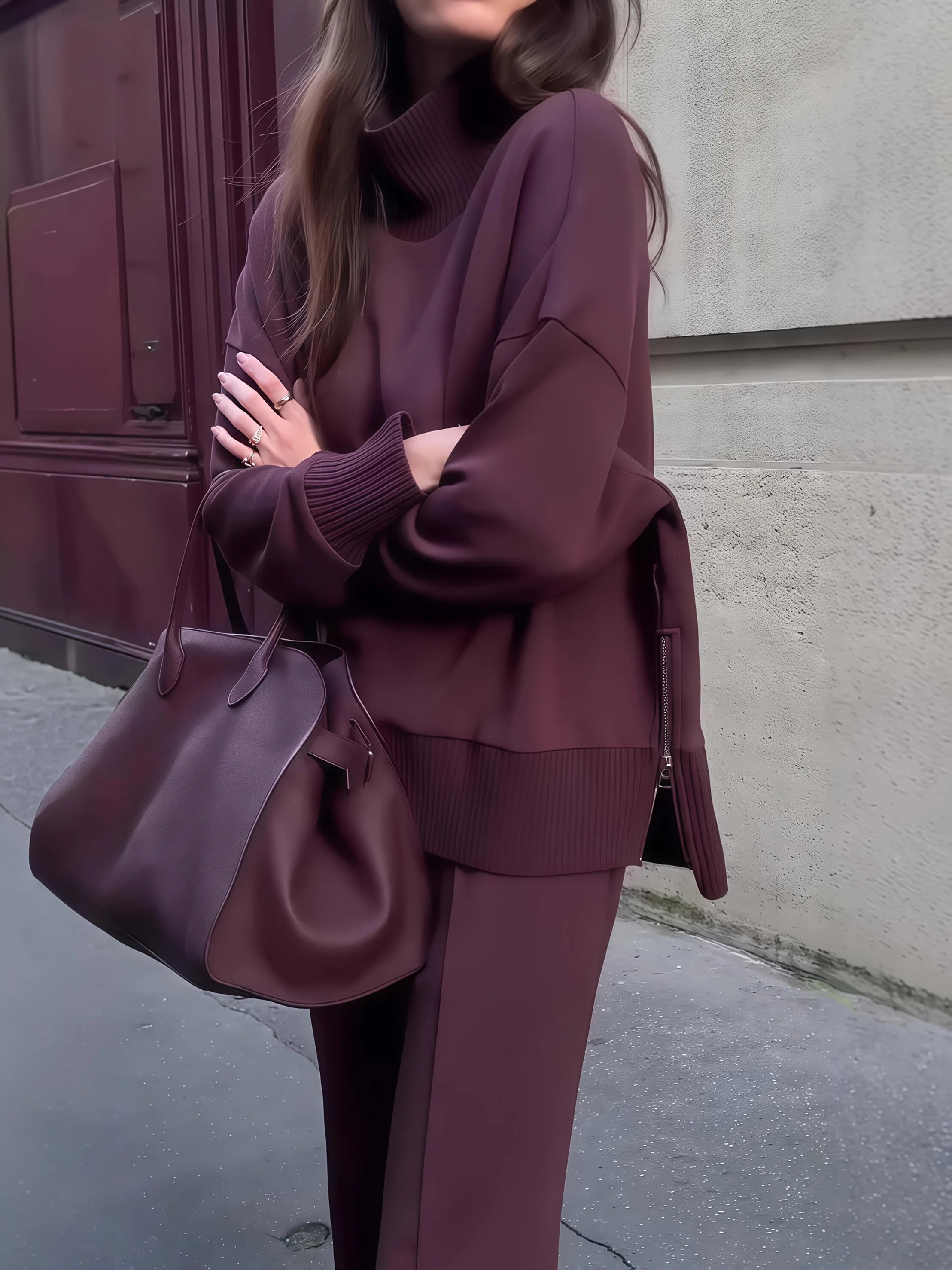 2025 new women's fashionable casual sportswear two-piece set women's wool sportswear wide leg pants two-piece set,