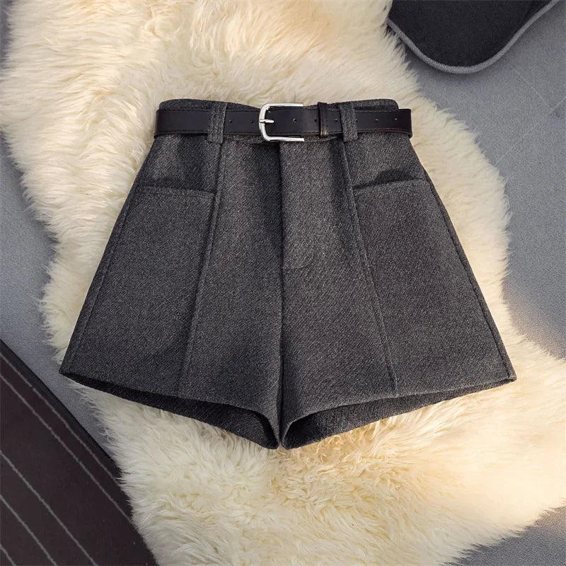 Gray High Waist A- Line Wide Leg Pants Women's Short Pants Autumn Winter Fashion Slimming Bootcut Trousers Versatile Outerwear
